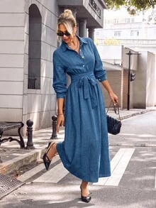 SHEIN Women Midi Dresses - Blue - View 3