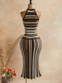 Soleia Women's Summer Fashion Round Neck Striped Sleeveless Knit Dress - Multicolor - View 5