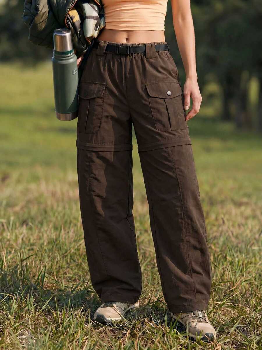 Exploreva Exploreva Women's Outdoor Hiking Cargo Pants With Waist Belt - Brown - View 1