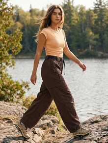Exploreva Exploreva Women's Outdoor Hiking Cargo Pants With Waist Belt - Brown - View 4