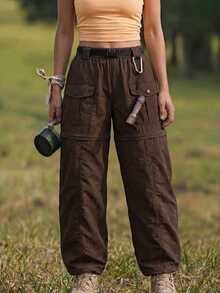 Exploreva Exploreva Women's Outdoor Hiking Cargo Pants With Waist Belt - Brown - View 3