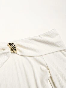 SHEIN 青少年女孩休閒優雅金屬飾領/休閒百搭百搭白色上衣 - 白色 - 查看 7