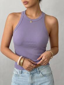 DAZY Autumn/Winter Off-Season Slim Fit Elegant Solid Color Women's Vest Y2k - Dusty Purple - View 6