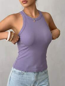 DAZY Autumn/Winter Off-Season Slim Fit Elegant Solid Color Women's Vest Y2k - Dusty Purple - View 4