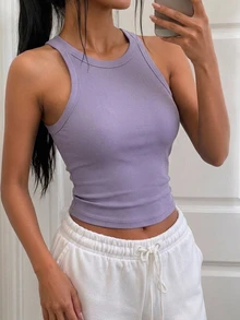 DAZY Autumn/Winter Off-Season Slim Fit Elegant Solid Color Women's Vest Y2k - Dusty Purple - View 9