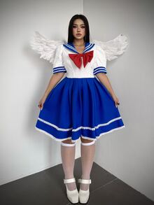 Whyspr Gaun Cosplay Halloween Ukuran Plus dengan Hiasan Pita dan Renda untuk Pesta Liburan yang Manis - MultiWarna - View 4