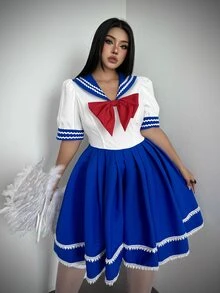 Whyspr Gaun Cosplay Halloween Ukuran Plus dengan Hiasan Pita dan Renda untuk Pesta Liburan yang Manis - MultiWarna - View 3