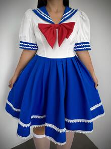 Whyspr Gaun Cosplay Halloween Ukuran Plus dengan Hiasan Pita dan Renda untuk Pesta Liburan yang Manis - MultiWarna - View 6