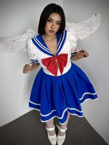 Whyspr Gaun Cosplay Halloween Ukuran Plus dengan Hiasan Pita dan Renda untuk Pesta Liburan yang Manis - MultiWarna - View 7