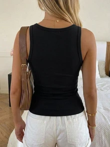 DAZY Spring/Summer New Slim Fit Women's Tank Top For Casual Wear - Black - View 2