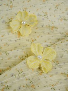 Yasmyna 女款夏季開齋節黃色編織花卉印花長袖立領長洋裝，3D貼花紋理端莊阿拉伯風長裙 - 黃色 - 查看 16