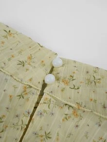 Yasmyna 女款夏季開齋節黃色編織花卉印花長袖立領長洋裝，3D貼花紋理端莊阿拉伯風長裙 - 黃色 - 查看 13