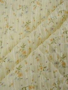 Yasmyna 女款夏季開齋節黃色編織花卉印花長袖立領長洋裝，3D貼花紋理端莊阿拉伯風長裙 - 黃色 - 查看 15