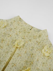 Yasmyna 女款夏季開齋節黃色編織花卉印花長袖立領長洋裝，3D貼花紋理端莊阿拉伯風長裙 - 黃色 - 查看 10