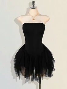 SHEIN ICON 女式白色网眼拼布迷你连衣裙 - 黑色 - 查看 8