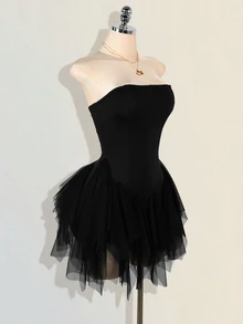 SHEIN ICON 女式白色网眼拼布迷你连衣裙 - 黑色 - 查看 3