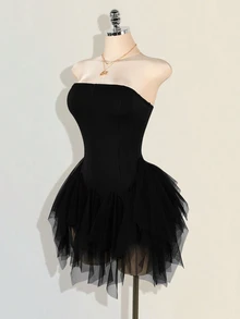 SHEIN ICON 女式白色网眼拼布迷你连衣裙 - 黑色 - 查看 4