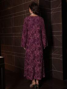 Yasmyna Women Summer Modest Purple Wedding Guest Elegant Rhinestone Traditional Vacation Abaya Dress - Purple - View 2