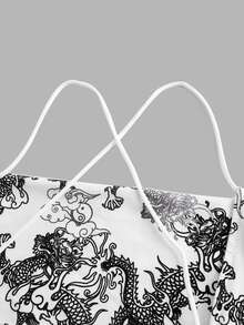 SHEIN ICON 龍圖案綁繩後背露背短款上衣 - 白色 - 查看 4