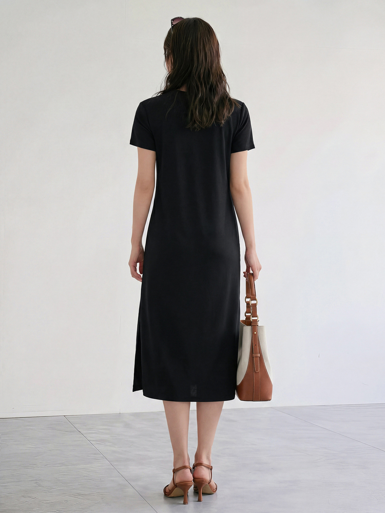 Yumoku High Split Solid Dress,Summer Dresses For Women,Casual - Black - View 5