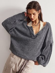 Bohemela 女款純色休閒百搭日常穿著運動衫 - 灰色 - 查看 2