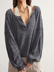 Bohemela 女款純色休閒百搭日常穿著運動衫 - 灰色 - 查看 8