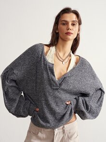 Bohemela 女款純色休閒百搭日常穿著運動衫 - 灰色 - 查看 5
