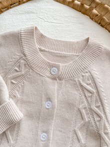 SHEIN Baby Boy Solid Color Casual Daily Knit Long Sleeve One-Piece Jumpsuit - Coffee Brown - View 4
