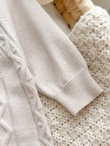 SHEIN Baby Boy Solid Color Casual Daily Knit Long Sleeve One-Piece Jumpsuit - Coffee Brown - View 3
