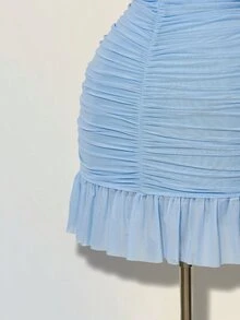 SHEIN ICON Women's Elegant Ruffle Hem Mini Dress, Fitted Silhouette With Mesh Fabric, Suitable For Dates In Summer - Baby Blue - View 7