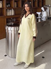 Mulvari Yellow Long Sweatshirt With Contrast Color Bow Embroidery Ribbon Patchwork And Collar Yellow - Yellow - View 6