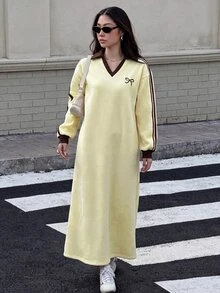 Mulvari Yellow Long Sweatshirt With Contrast Color Bow Embroidery Ribbon Patchwork And Collar Yellow - Yellow - View 5