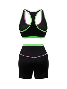SHEIN Dewbera Set Olahraga Wanita untuk Gym dan Workout Warna Hitam dan Pink Gaya Sporty Musim Panas - MultiWarna - View 9