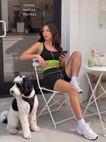 SHEIN Dewbera Set Olahraga Wanita untuk Gym dan Workout Warna Hitam dan Pink Gaya Sporty Musim Panas - MultiWarna - View 7