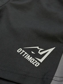 OTTIMOZO Men's Letter Print Double Layer Sports Compression Shorts, Gym - Black - View 4