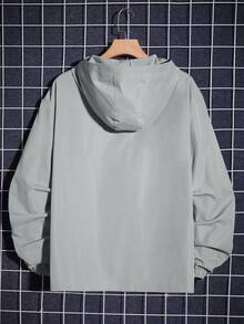 EASEVO Men's Plus Size Casual Woven Hooded Half-Zip Loose Drop Shoulder Jacket, Suitable For Spring And Autumn, Ideal For Daily Wear - Grey - View 7