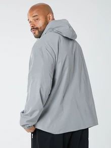 EASEVO Men's Plus Size Casual Woven Hooded Half-Zip Loose Drop Shoulder Jacket, Suitable For Spring And Autumn, Ideal For Daily Wear - Grey - View 6