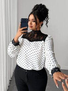 Elenzga Blus Wanita Ukuran Besar Tenun Elegan untuk Bisnis Kasual Musim Gugur - Putih - View 6