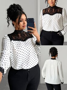 Elenzga Blus Wanita Ukuran Besar Tenun Elegan untuk Bisnis Kasual Musim Gugur - Putih - View 3