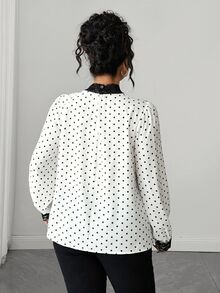 Elenzga Blus Wanita Ukuran Besar Tenun Elegan untuk Bisnis Kasual Musim Gugur - Putih - View 2
