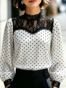 Elenzga Blus Wanita Ukuran Besar Tenun Elegan untuk Bisnis Kasual Musim Gugur - Putih - View 1
