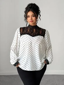 Elenzga Blus Wanita Ukuran Besar Tenun Elegan untuk Bisnis Kasual Musim Gugur - Putih - View 5