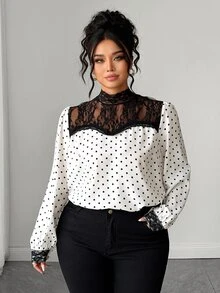 Elenzga Blus Wanita Ukuran Besar Tenun Elegan untuk Bisnis Kasual Musim Gugur - Putih - View 4