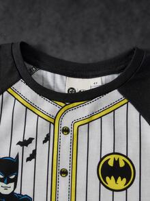 BATMAN X SHEIN Young Boy Striped Raglan Short Sleeve T-Shirt And Shorts Casual Set BATMA - Multicolor - View 4
