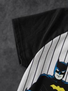 BATMAN X SHEIN Young Boy Striped Raglan Short Sleeve T-Shirt And Shorts Casual Set BATMA - Multicolor - View 6