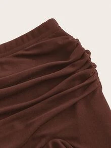 SHEIN ICON Falda de verano de unicolor con volantes en el bajo y abertura alta - Marrón - Ver 4