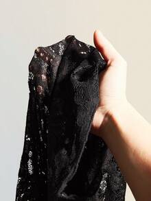 SHEIN ICON 女士纯色蕾丝拼接透视立领长袖迷你连衣裙 - 黑色 - 查看 10