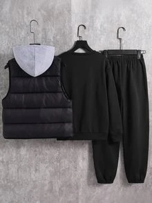SHEIN 兒童青少年男孩秋冬外套套裝 - 黑色 - 查看 3