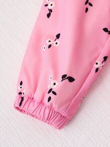 SHEIN Elladie kids 女童花卉外套、可愛上衣、長袖、秋冬、圖案T恤、粉色、保暖內裡拉鍊 - 粉色 - 查看 4