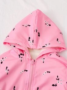 SHEIN Elladie kids 女童花卉外套、可愛上衣、長袖、秋冬、圖案T恤、粉色、保暖內裡拉鍊 - 粉色 - 查看 6